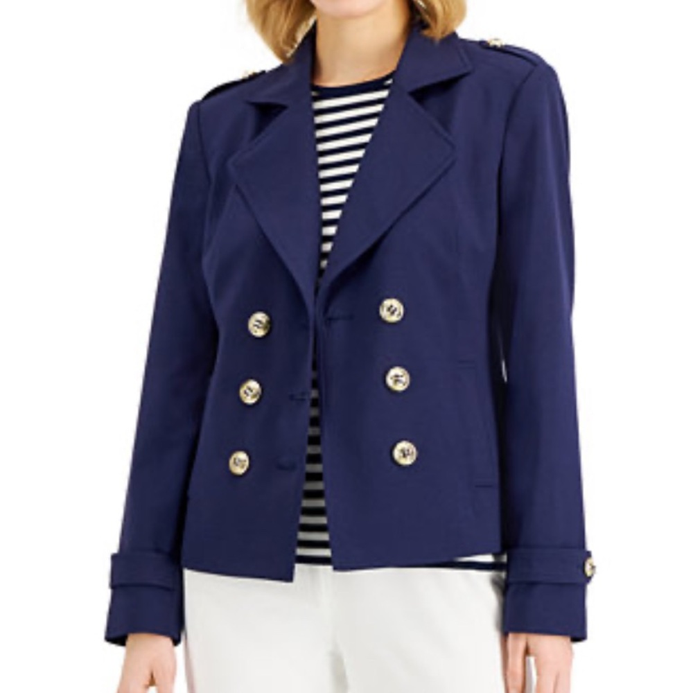 Tahari Sz 14 Navy Double-Breasted Women's Peacoat Jacket